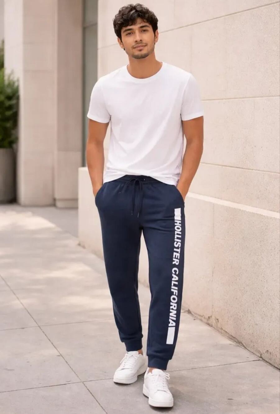 Hollister Mens Sweatpants XS Navy Blue Joggers Graphic Spellout California